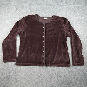 J Jill Top Women Large‎ Brown Velour Button Front Long Sleeve Casual Soft Cozy
